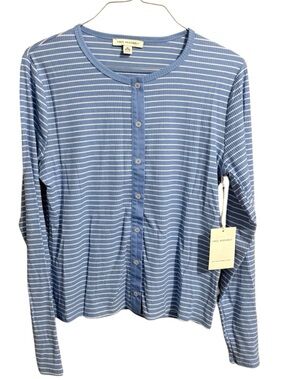 Free Assembly Blue & White Striped Button-Front Soft Knit